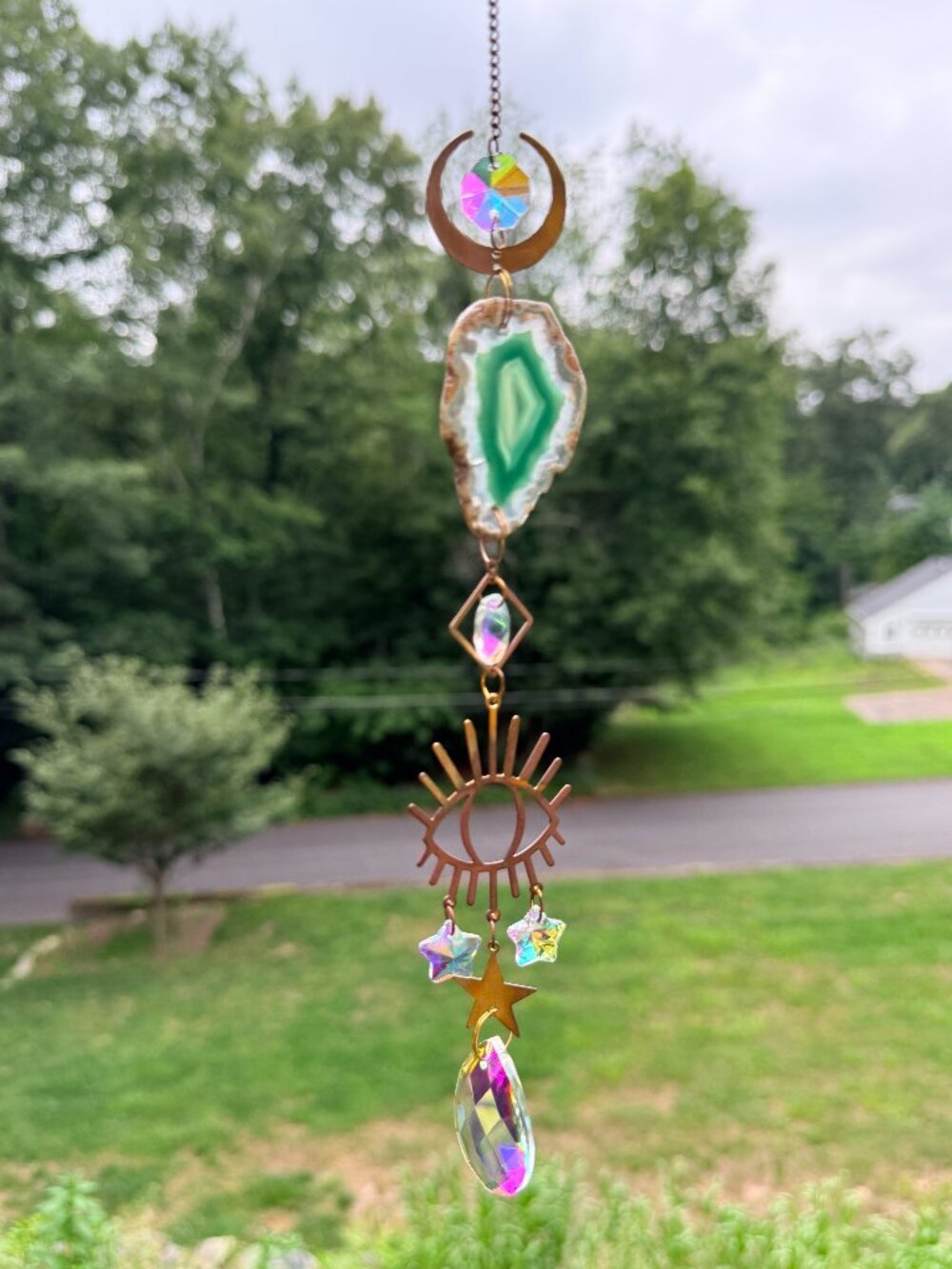 Celestial Agate Suncatcher Moon & Sun Hanging Decor
